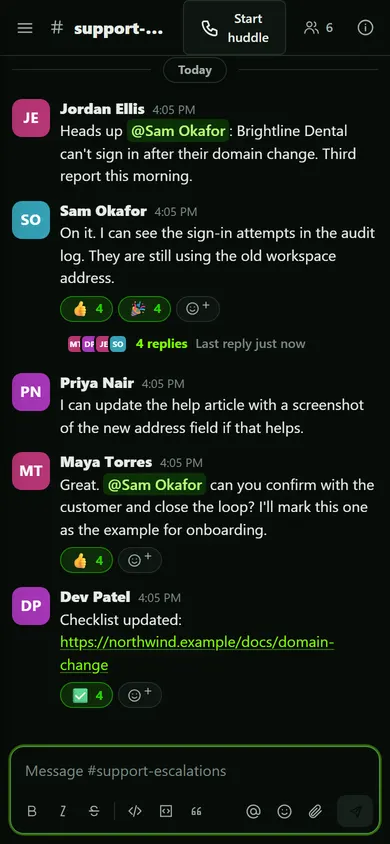 The same CM Chat conversation on a phone